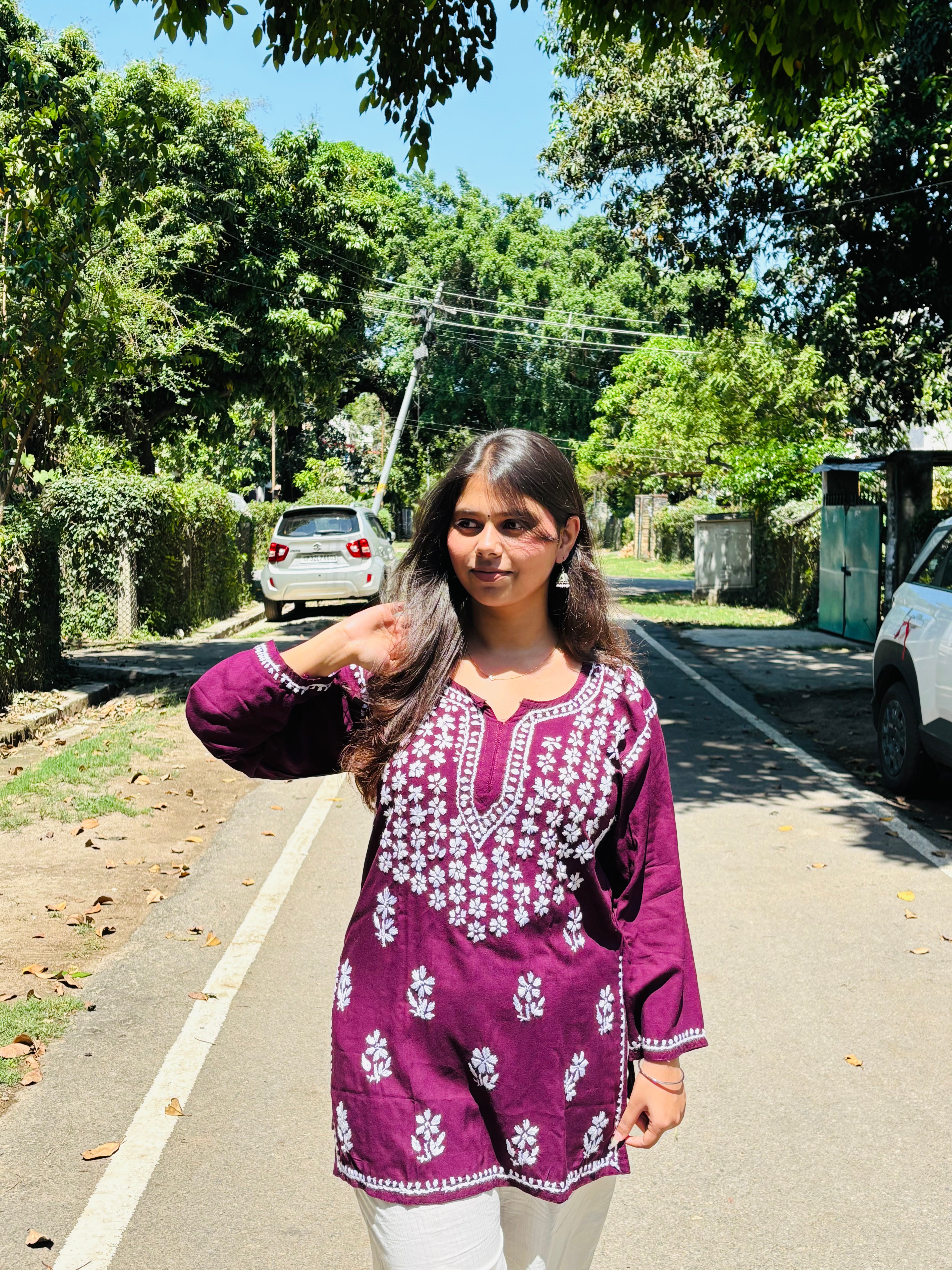 Pure Cotton Short Chikankari Kurti | Pastel Shades with Floral Hand Embroidery