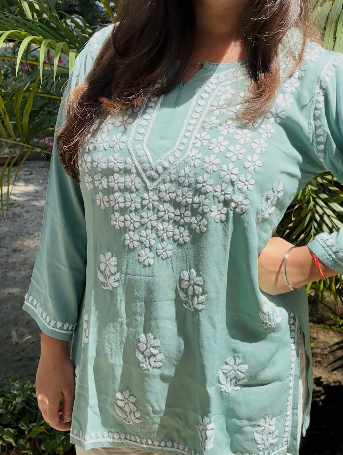 Pure Cotton Short Chikankari Kurti | Pastel Shades with Floral Hand Embroidery