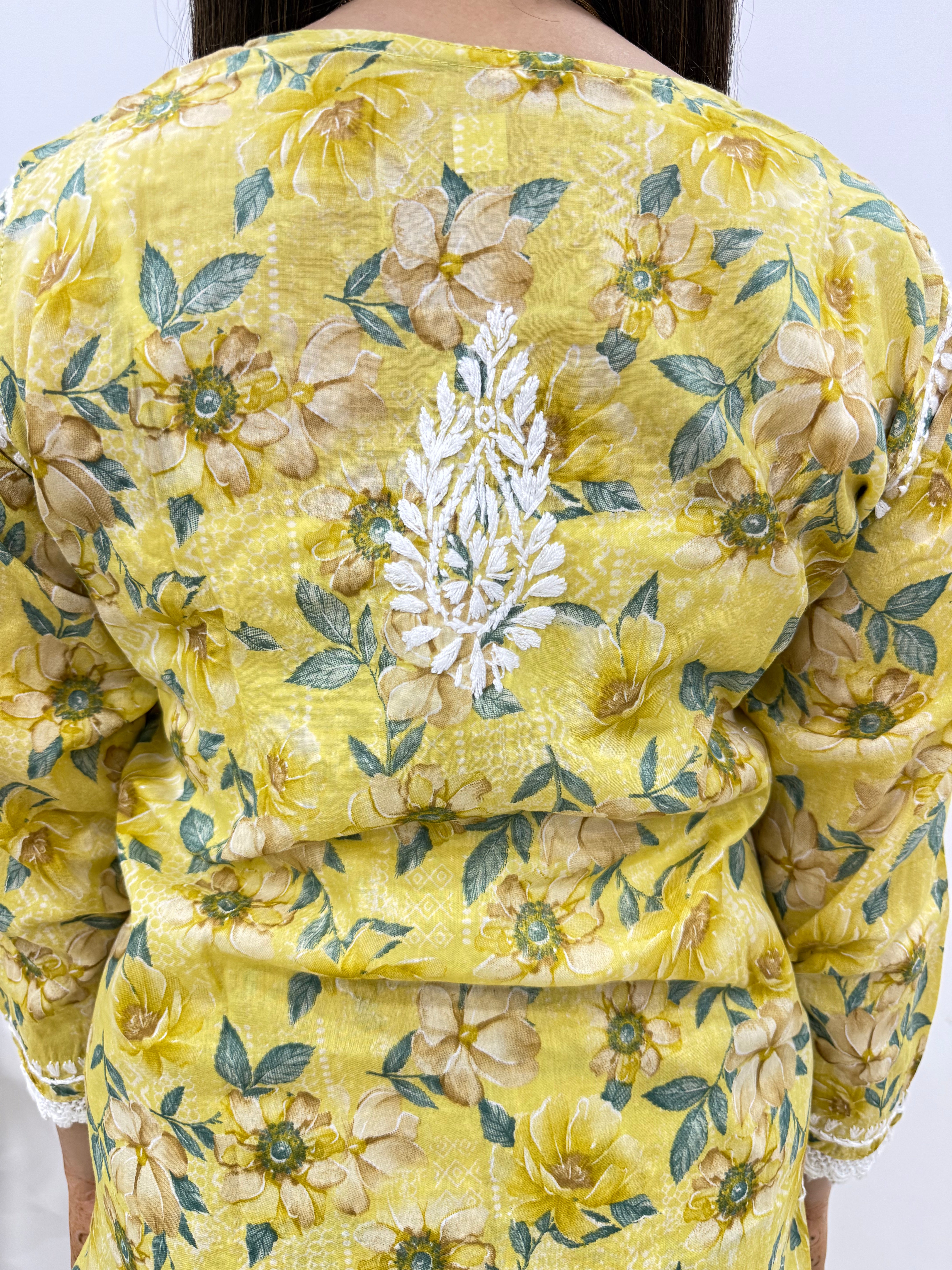 Mul Print Lucknowi Chikankari Co-Ord Set | Hand-Embroidered Cotton Kurti & Bottom