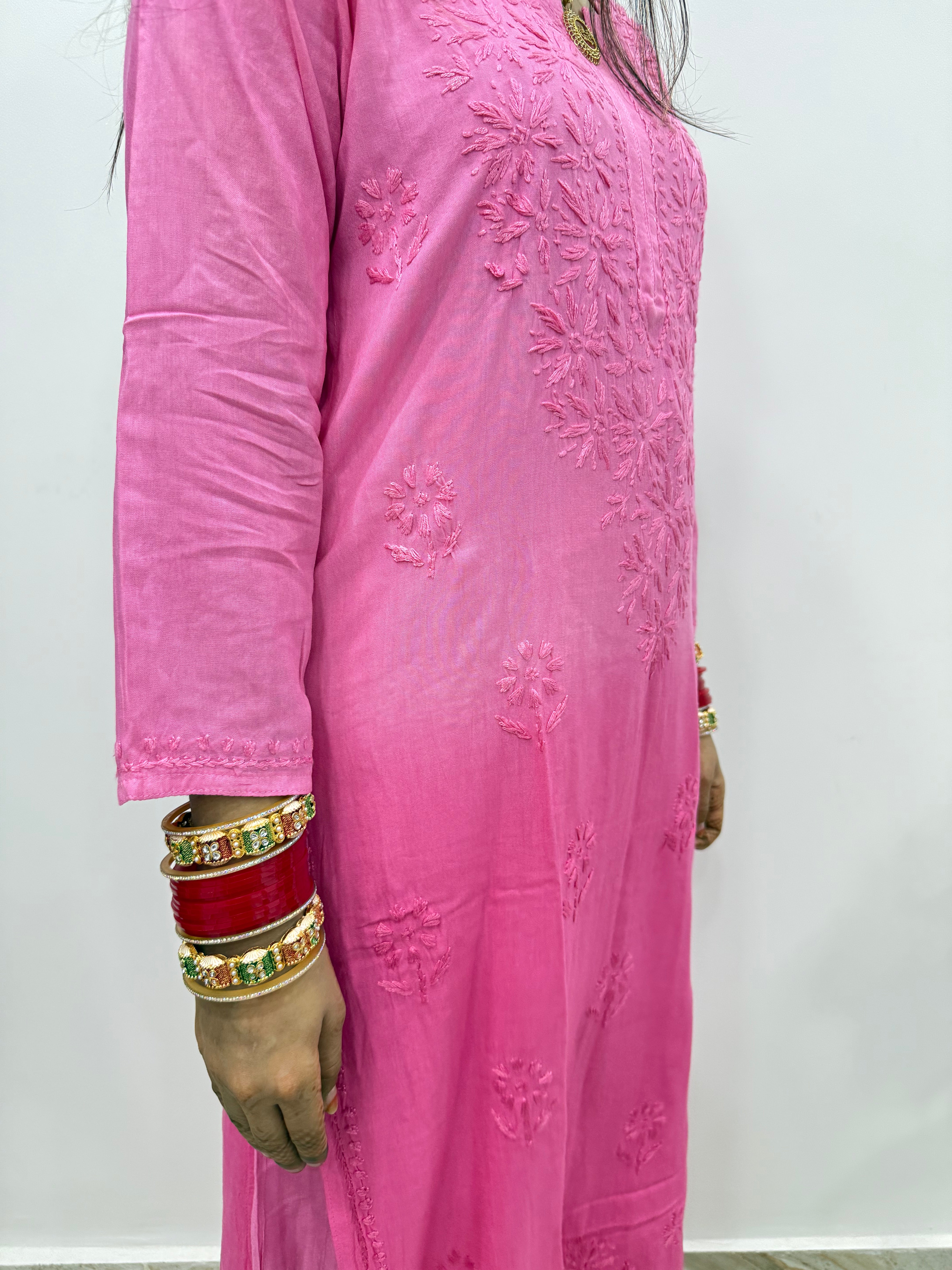 Double Shaded Rayon Chikankari Suit | Hand-Embroidered Kurta with Matching Bottom