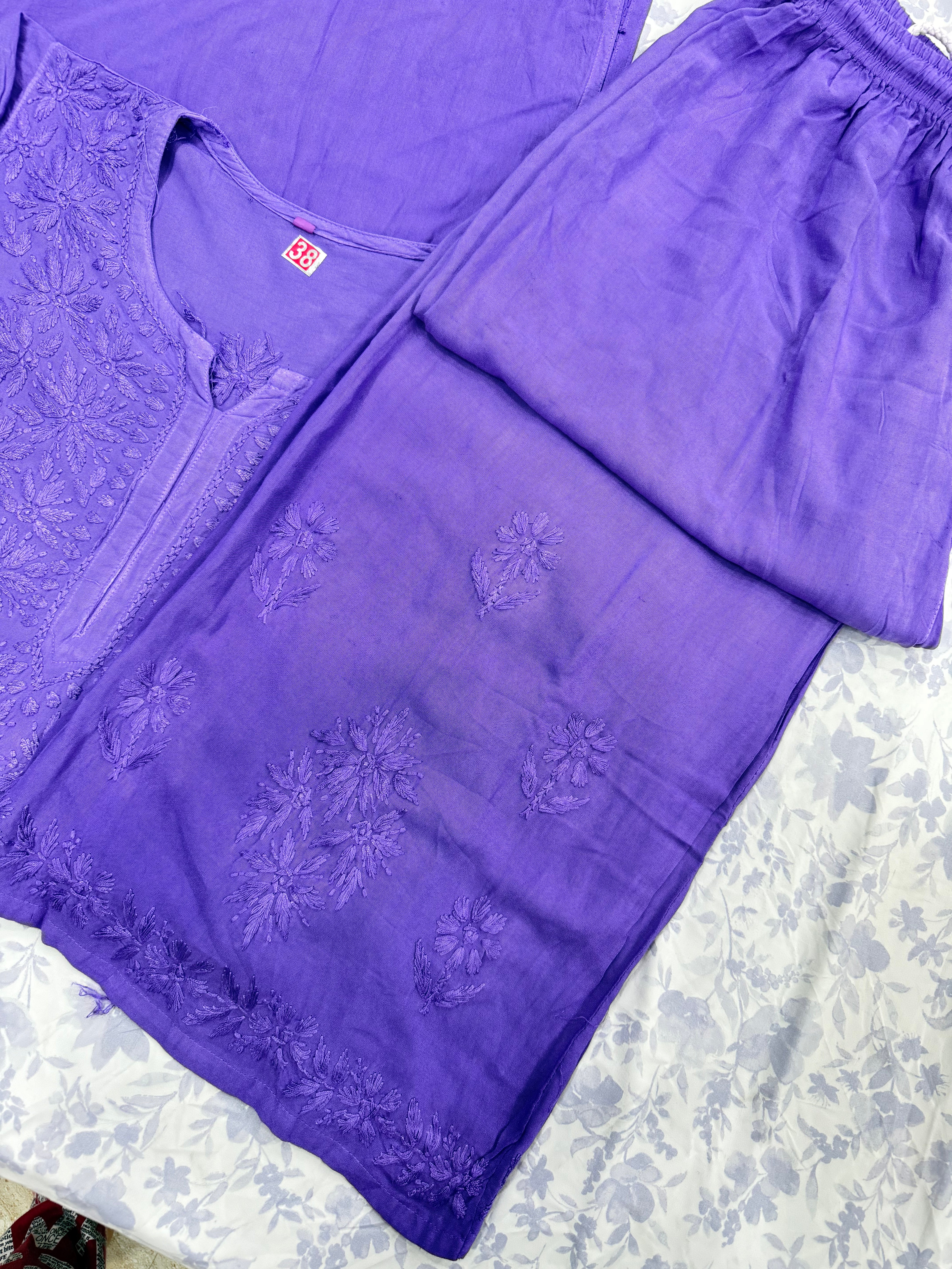 Double Shaded Rayon Chikankari Suit | Hand-Embroidered Kurta with Matching Bottom
