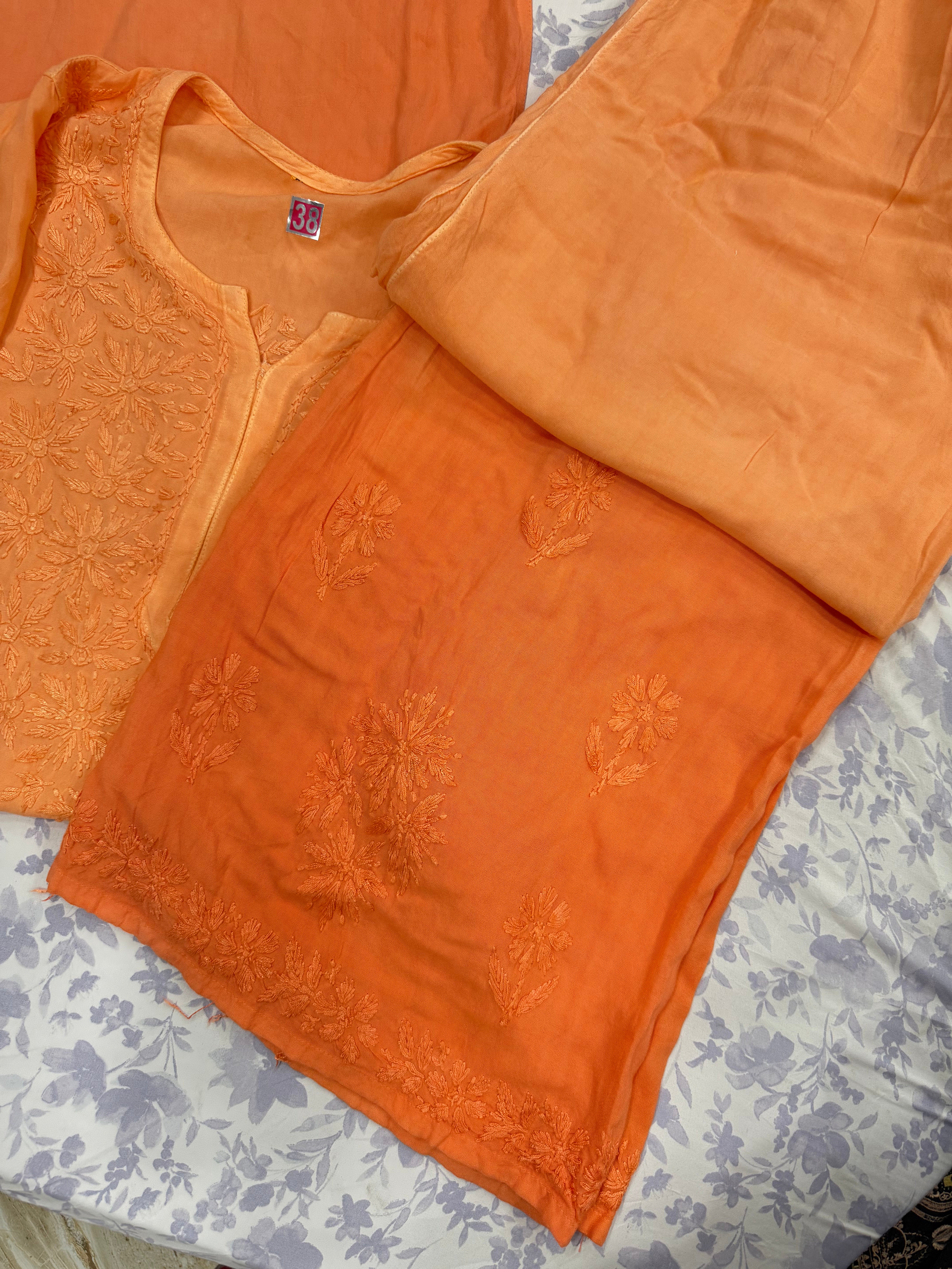 Double Shaded Rayon Chikankari Suit | Hand-Embroidered Kurta with Matching Bottom