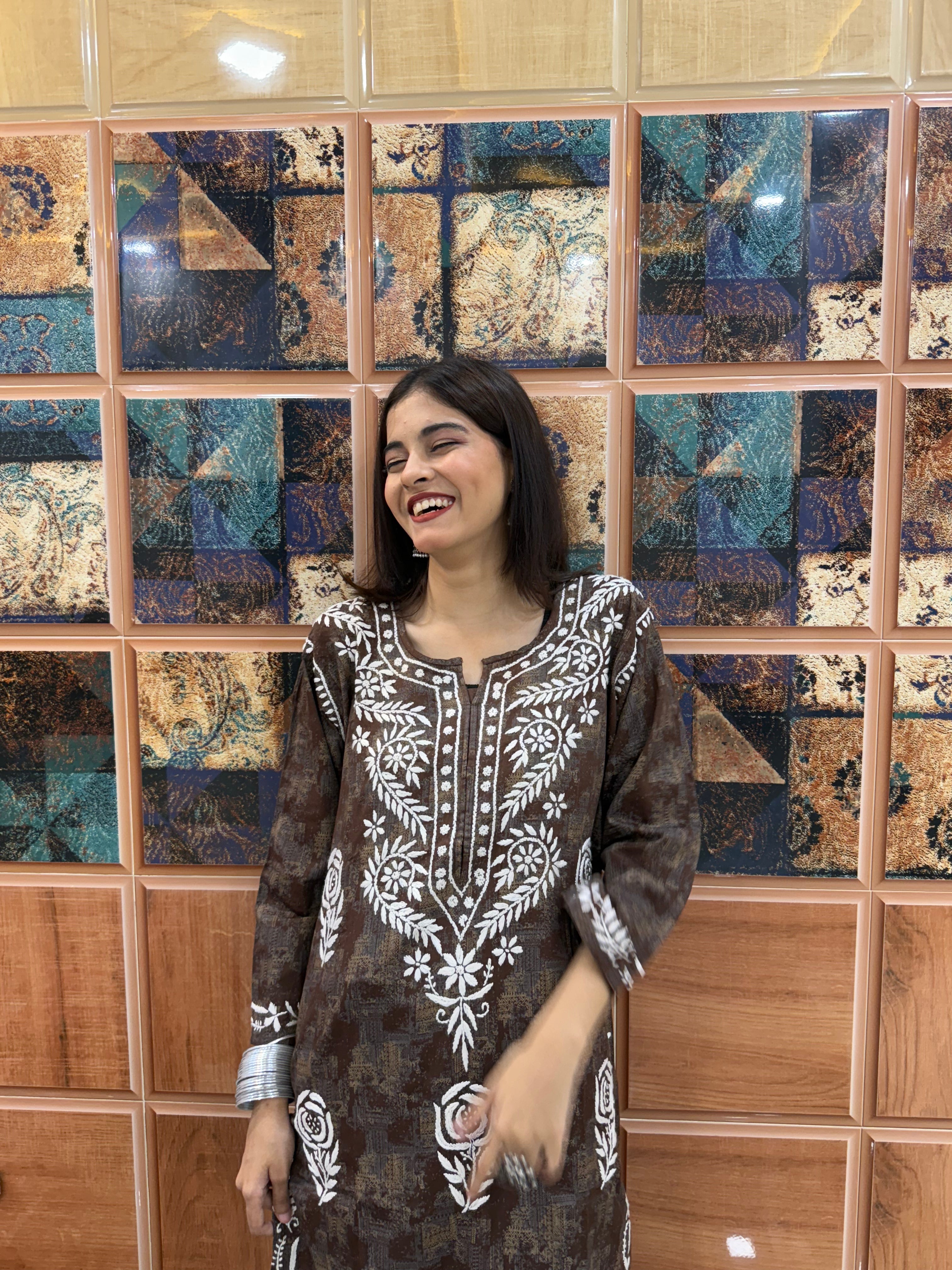 Printed Chikankari Kurti with Bottom Set | Rose Bootee Embroidery & Handcrafted Detailing