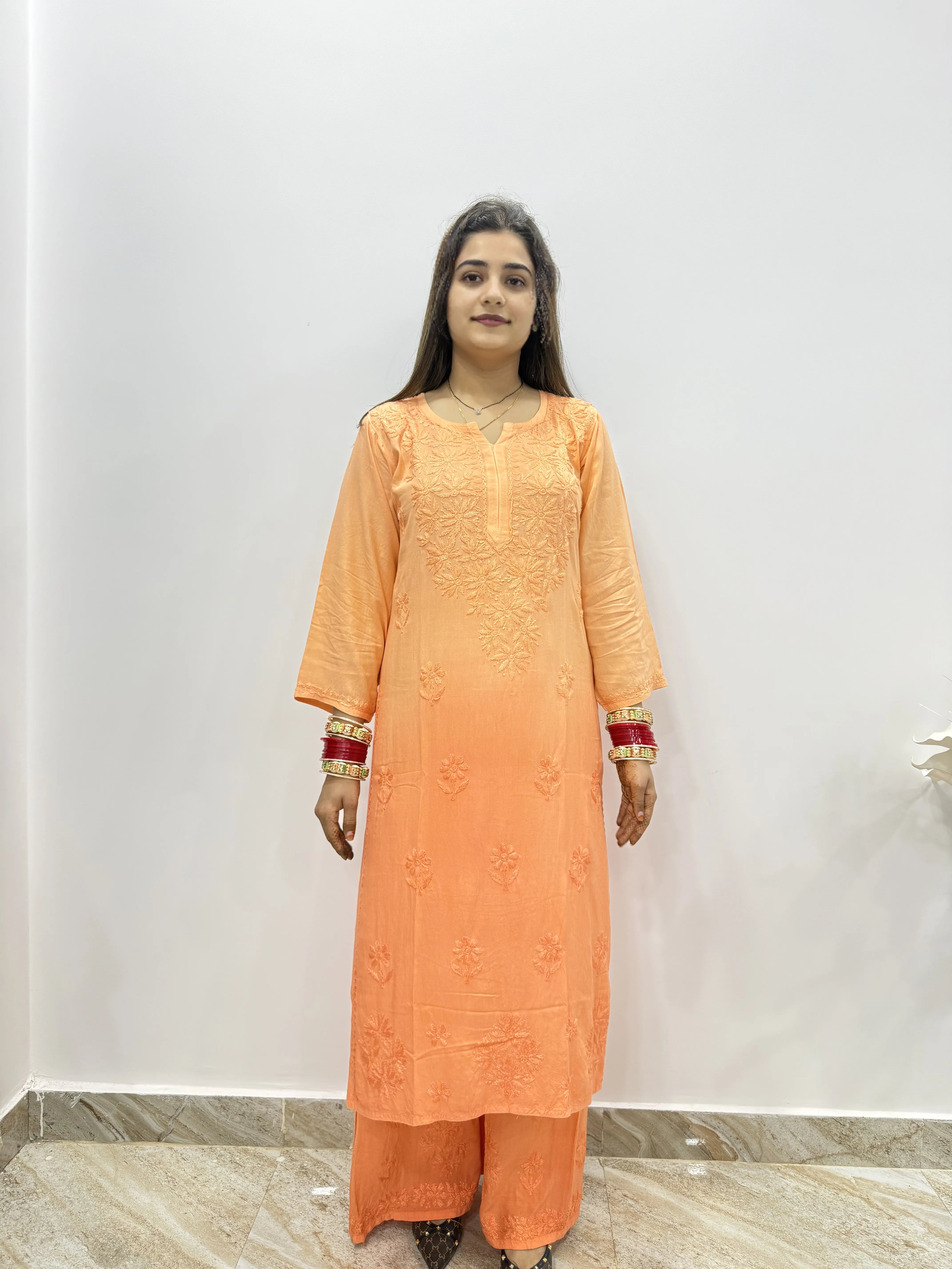 Double Shaded Rayon Chikankari Suit | Hand-Embroidered Kurta with Matching Bottom