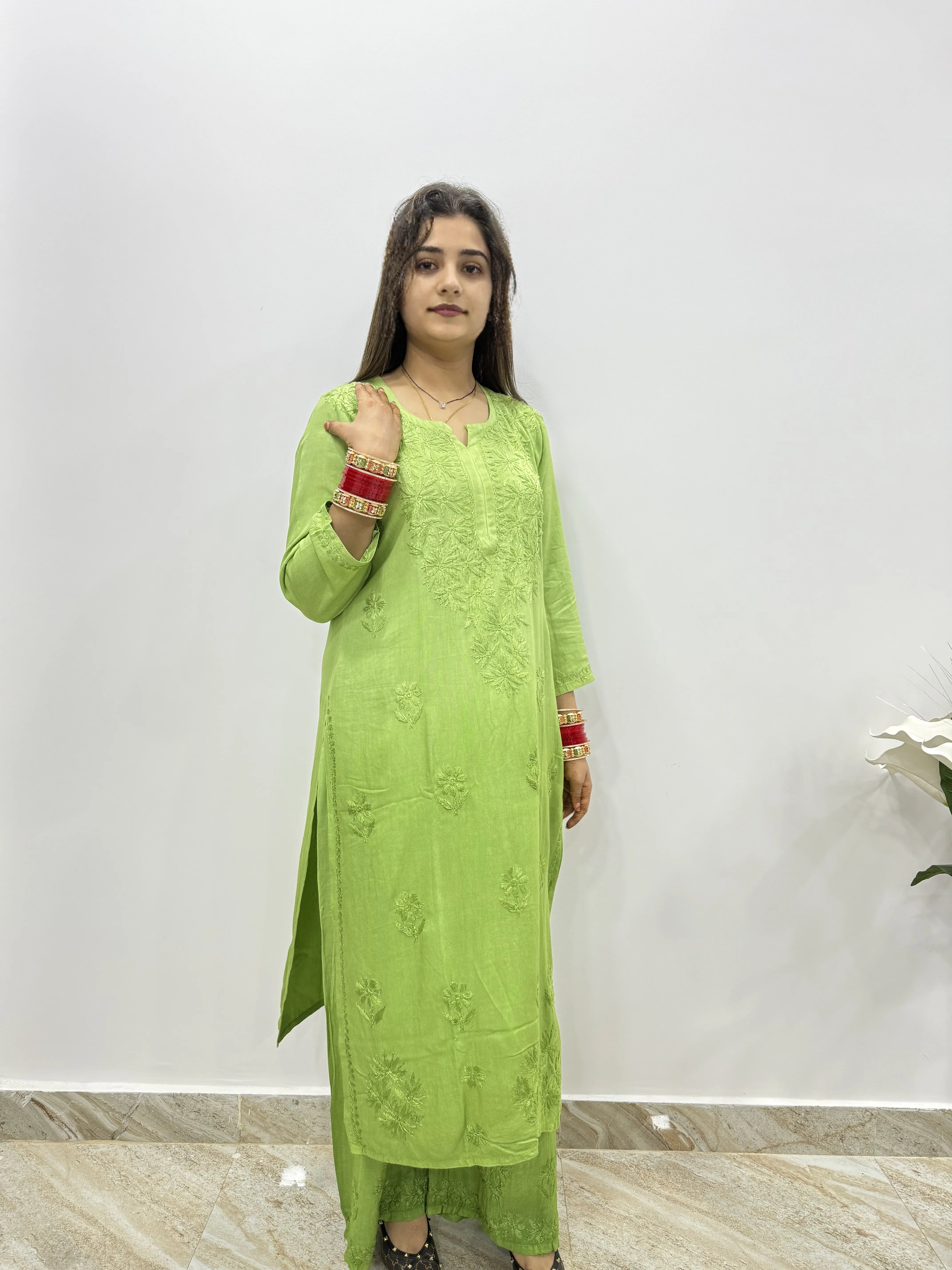 Double Shaded Rayon Chikankari Suit | Hand-Embroidered Kurta with Matching Bottom