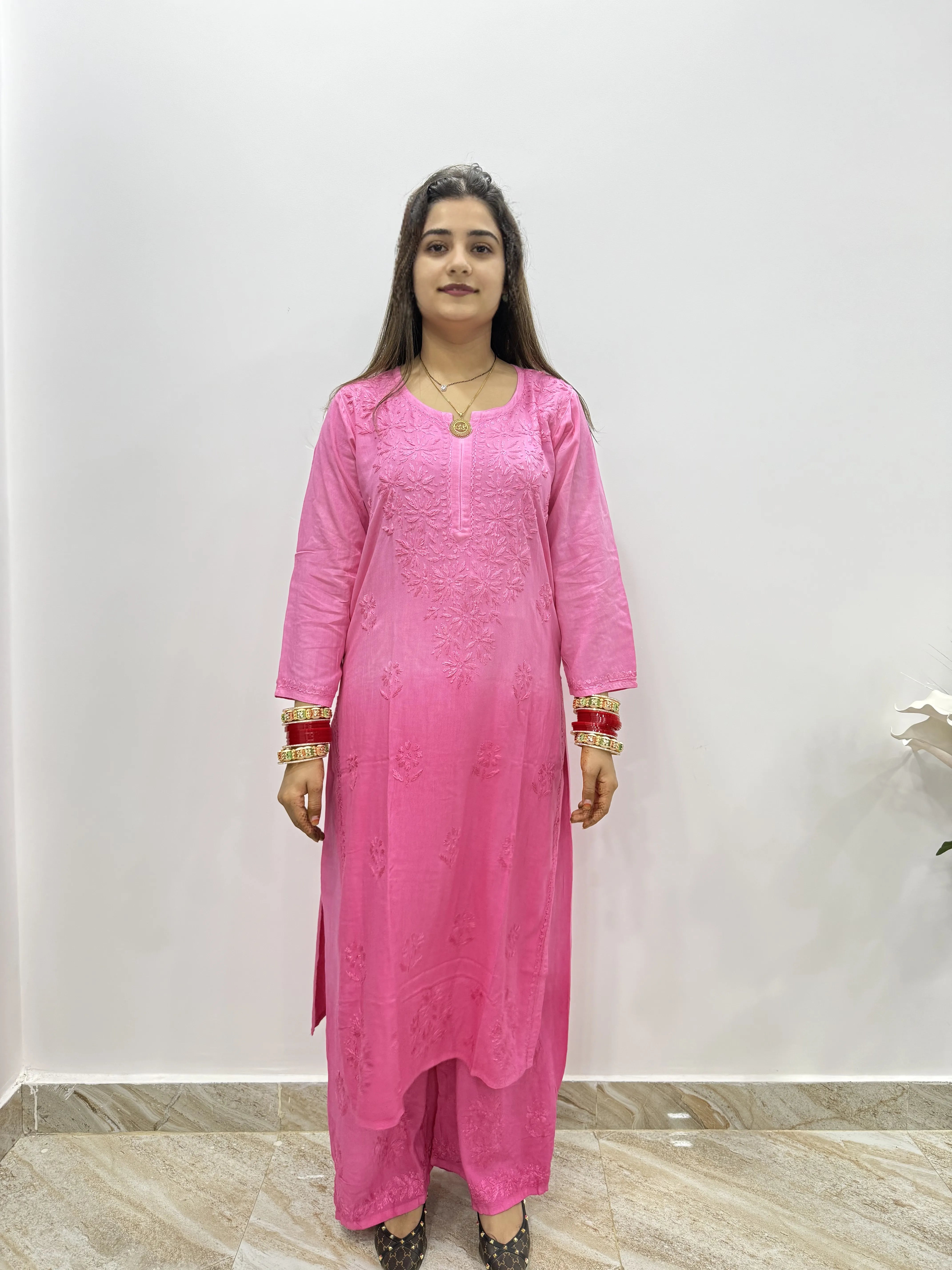 Double Shaded Rayon Chikankari Suit | Hand-Embroidered Kurta with Matching Bottom