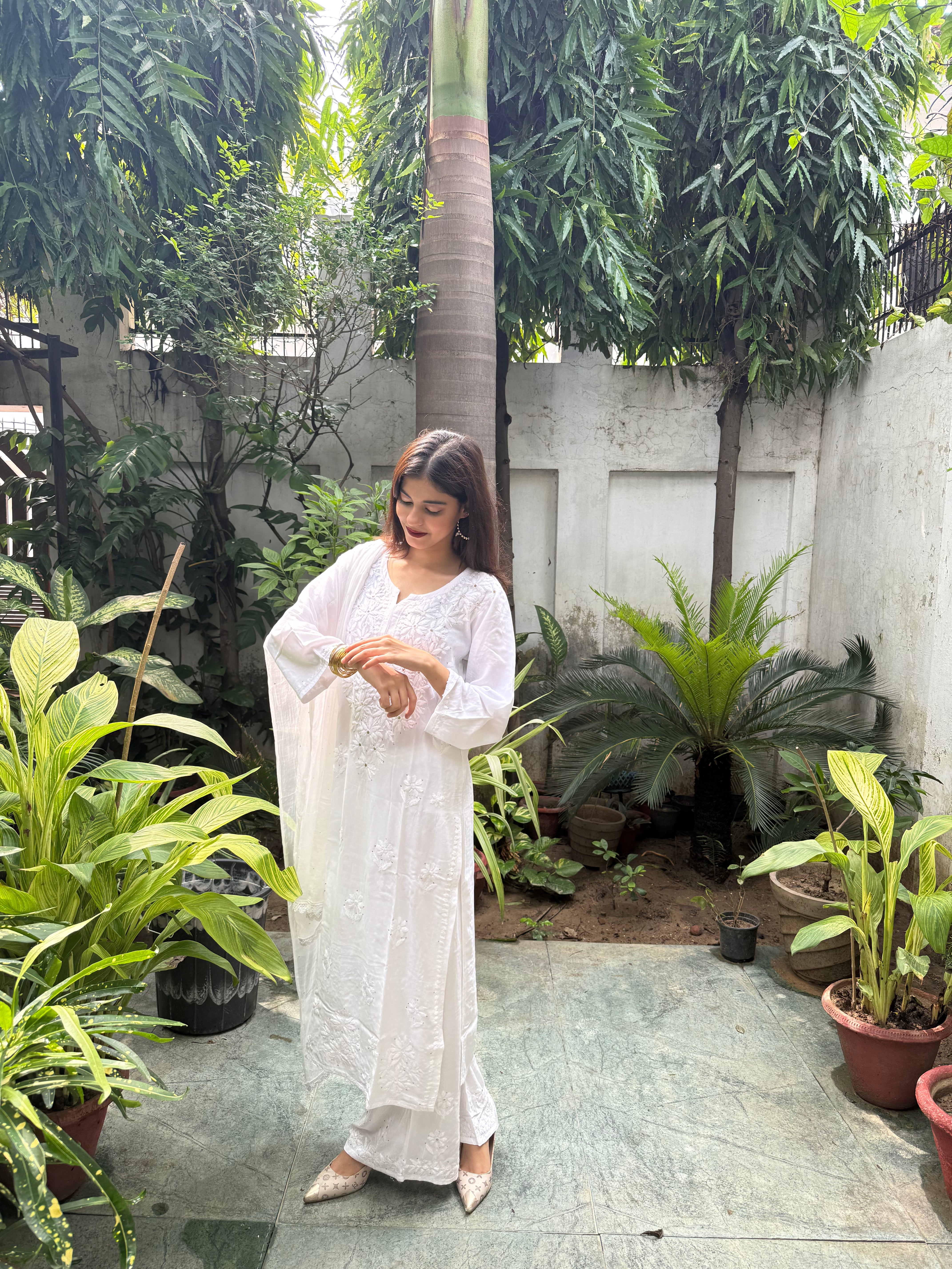 Rayon Chikankari 3 Piece Suit with Mukaish Work | Hand-Embroidered Kurta, Dupatta & Bottom