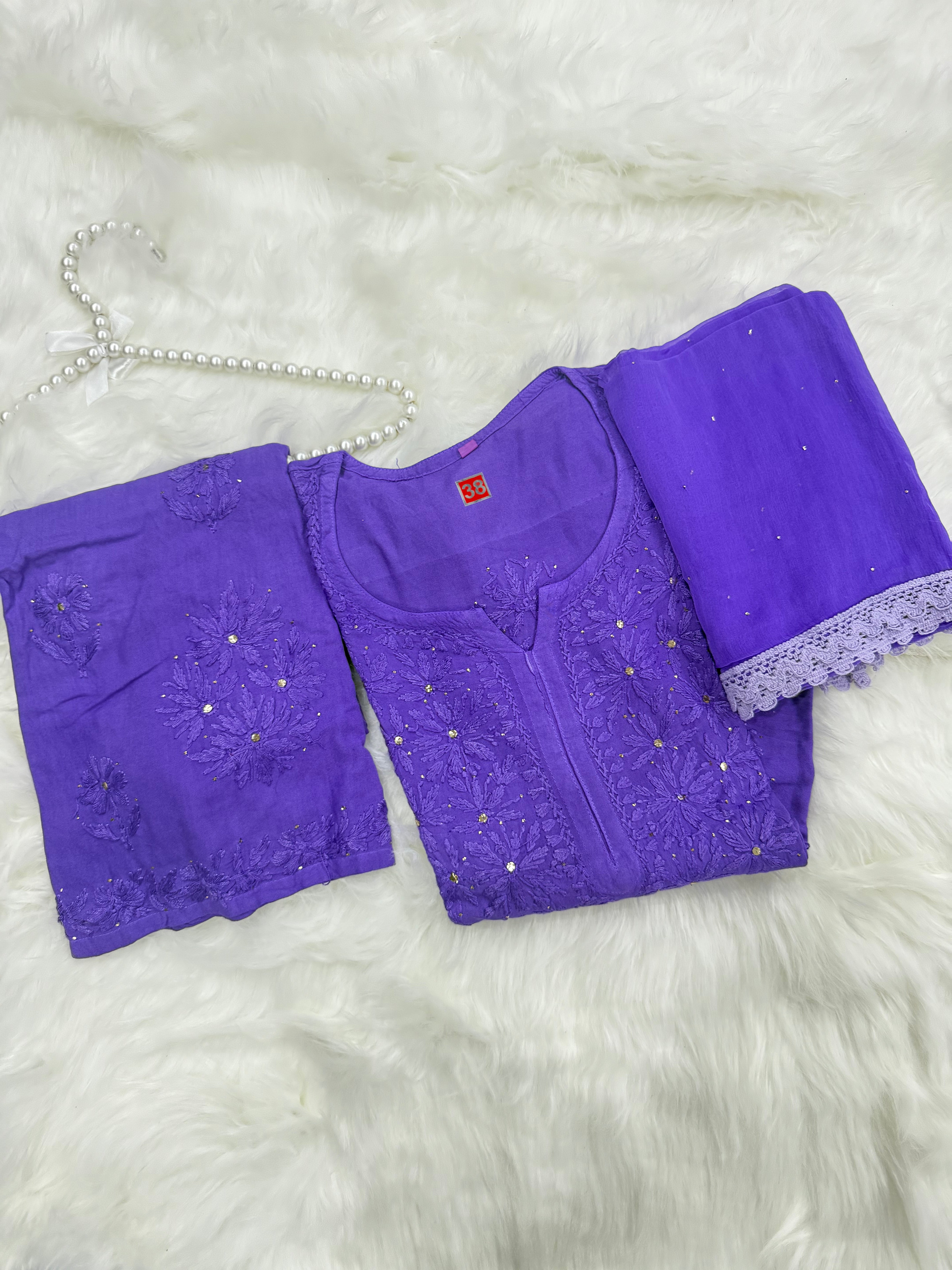 Rayon Chikankari 3 Piece Suit with Mukaish Work | Hand-Embroidered Kurta, Dupatta & Bottom